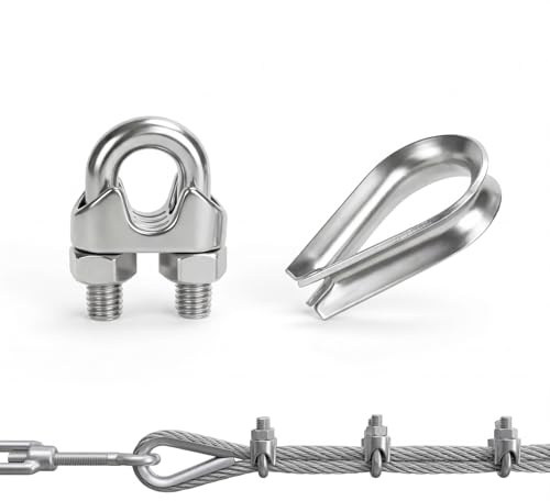 18 Stück M3 Drahtseilklemme & 18 Stück M3 Drahtseilhülsen, Drahtseilklemmen 3mm Edelstahl Seilklemmen Set, Drahtseil Klemmen, 3mm Bügelseilklemme U Bolzen Klemme für Sonnensegeln Wäscheleinen
