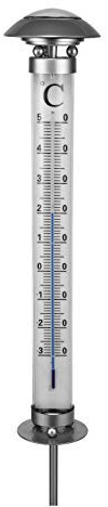 Spetebo XXL Außenthermometer mit Solar Leuchte - 112 cm - Gartenthermometer mit Erdspieß und Beleuchtung - Outdoor Thermometer klassisches Design für Garten Balkon Terrasse