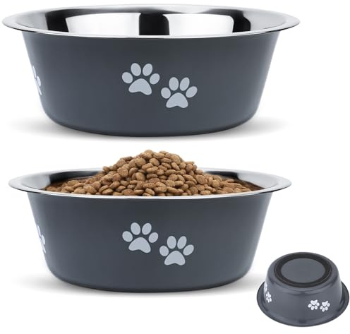 PETTOM 2 Stück Edelstahl Hundenapf (1560 ML), M - 21 cm, Grau | Futternapf Hund aus Edelstahl mit Rutschfestem Silikonboden für Große, Mittelgroße Kleine Hunde, Trinknapf für Hunde