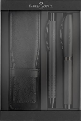 Faber-Castell - Geschenkset Essentio Aluminium schwarz 3-teilig | Schreibset Essentio Aluminium edel mit Füller M, Kugelschreiber und Stifteetui in Geschenkverpackung