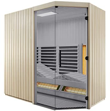 Infraworld Infrarotkabine TrioSol Sera mit Grauglas aus Tanne 214x128x203cm Eckeinstieg Links