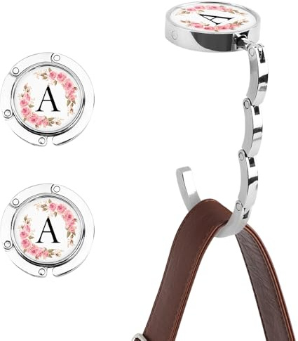 2PCS Buchstabe A-Z Handtaschenhaken, Personalisierte Anfangsbuchstaben Handtaschenhaken für Tisch, Blumenbuchstabe Handtaschenhalter, Faltbarer Taschenaufhänger für Frauen, Taschenhalter für Tisch (A)