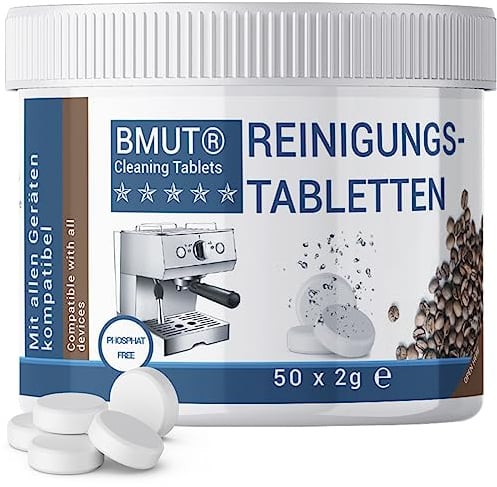 BMUT 50x 2g Reinigungstabletten für Kaffeevollautomaten, Kapselmaschinen & Kaffeemaschinen – hocheffektive Reinigungstabs für alle Hersteller