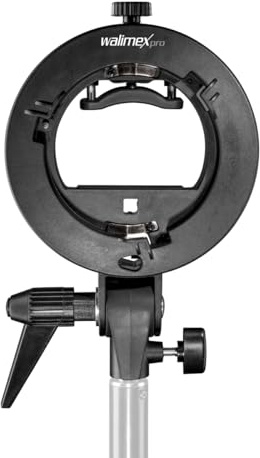 Walimex Pro Universal Systemblitzhalter S-Type (für System- und Kompaktblitze, Speedlite-Blitzvorsatz, ideal für Softboxen, Reflektoren, Beauty Dish, Reflexschirme, stufenlos verstellbar) schwarz
