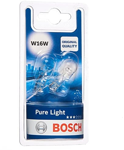 Bosch W16W Pure Light Halogen-Glühlampe für Auto-Scheinwerfer, 12 V 16 W, in Originalqualität - Lampensockel Typ W2,1x9,5d - 2er-Pack Ersatz-Scheinwerferlampen