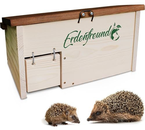 Erdenfreund® Igelhaus mit Rattenklappe, Sicherheitsverschluss & Labyrintheingang gegen Fressfeinde Igelhotel groß für den Winterschlaf & zum Nisten (Igelhaus Winterquartier & Nisthaus rattensicher)