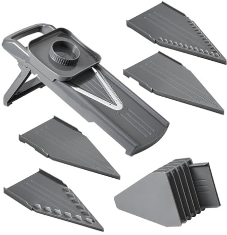 Metaltex Slice-V Universalreibe V-Hobel mit 5 Einsätzen und Fingerschutz, Grau