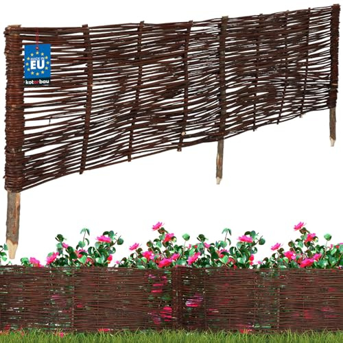 KOTARBAU® Beeteinfassung - 120 x 40 cm - Weidezaun - Beetumrandung aus Weide - Beet Zaun - Mini Steckzaun - Abgrenzung für Blumen- & Kräuterbeet - Garten Deko - Weide - Braun