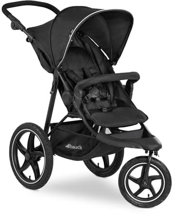 hauck Runner 2, Schwarz - Robuster Dreirad Buggy mit XL Lufträdern, Federung, UV Schutz 50+, XL Netzfenster, Verstellbarer Schieber, mit Liegefunktion für Kinder ab Geburt bis 22 kg, Faltbar