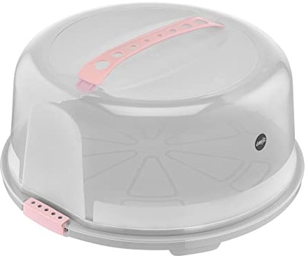 Emsa Prep&Bake Kuchenaufbewahrungsbox, Rund, 34 cm Durchmesser, Tragegriff, Schneidevorrichtung, Transparent & Rosa, K3268434