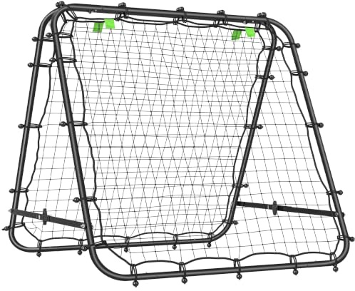 HOMCOM Doppelseitige Rebounder für Fußball Prellwand 100 x 68-95cm | Verstellbar, 5 Winkelpositionen, Rückprallwand Netz, Kickback Tor für Jugendliche, für Handball Training