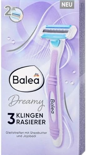 Balea Dreamy Damenrasierer mit 3-Klingen-Technologie, Schwingkopf, Gleitstreifen mit Sheabutter und Jojobaöl (Rasierer 1 stk)