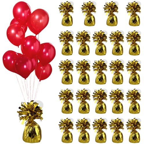JIEHIN 24 Stück Gold Ballon Gewichte für Heliumballons, Goldenes Folie Ballon Beschwerer Boden Ballongewicht für Hochzeit Geburtstag Party Ballons Dekoration
