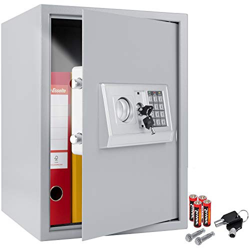 KESSER® Elektr. Tresor 50x35x34,5cm | LED-Anzeige | Elektronischer Safe | Doppelbolzenverriegelung | Wandtresor | Montagematerial | Möbeltresor | Innenbeleuchtung, Panzerschrank Zahlenschloss Silber