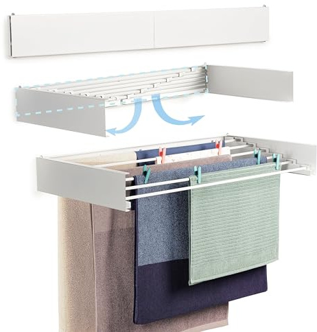 depogron Wand-Wäschetrockner 100 cm – 6-Stangen klappbar & ausziehbar – 6 m Trockenlänge – bis 25 kg – platzsparend – für Innen & Außen – Weiß