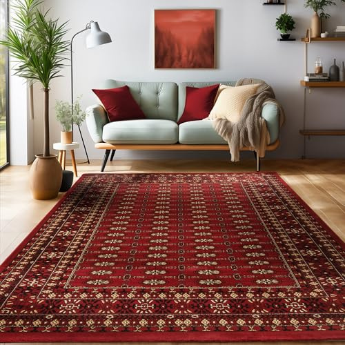 SIMPEX Orient Teppich 120x170 cm Rot, Eleganter Kurzflorteppich mit Vintage-Charakter, Ideal für Wohn- oder Schlafbereich