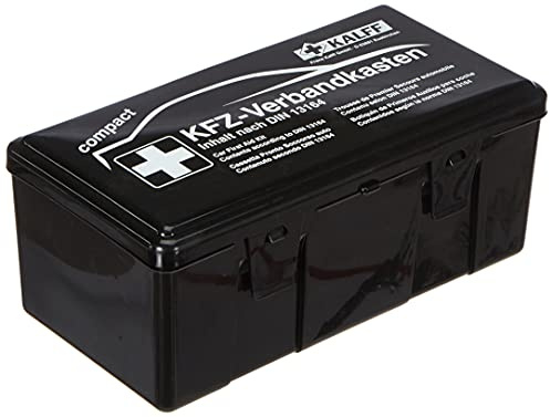 Kalff 23503 Auto Verbandskasten Kompakt Din 13164, Kfz Erste Hilfe Set, Box für Kofferraum, Notfall Zubehör für Pkw, Motorrad, Schwarz