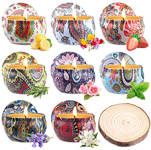 Duftkerzen Geschenkset für Frauen,8 Pack Duftkerzen im Glas set+Isolierpads | Kleine Weihnachten Kerzen,Natürliches Sojawachs,Aromatherapie,Stressabbau,Geschenke für Xmas,Geburtstag, Valentinstag