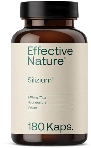 effective nature - Silizium Kapseln Hochdosiert - 180 Stk. aus Bambusextrakt - 500 mg Bambus Silizium pro Tag - mit Zink zur Unterstützung normaler Knochen, Haare, Nägel & Haut - Vegan