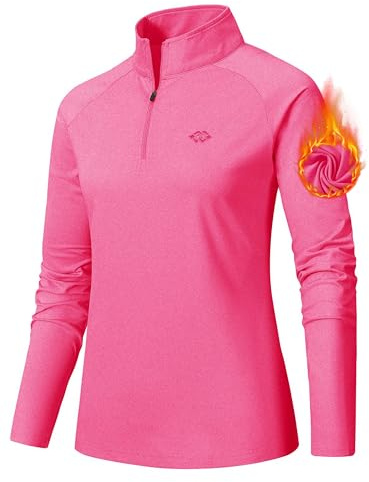 AjezMax Damen Langarmshirt Sport Poloshirt 1/5 Zip Trainingstop Gym Jogging Trainingsshirt Schnelle trockene Jacke Shirt Rot Größe M