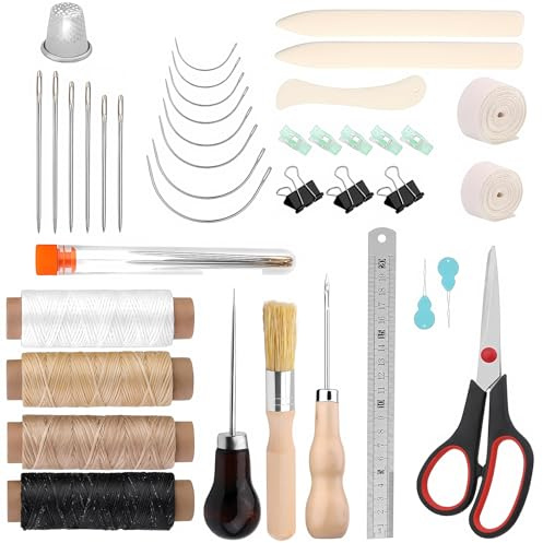 LANZLC Buchbinder Set, 41 Stück Buchbindewerkzeuge, Buchbindematerialien, Buchbindeset für Anfänger mit Wachsfaden, Falzbein, Papierahle, Bindeband, Buchbinden Zubehör für DIY Buchbindehandwerk