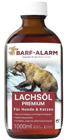 1 Liter Premium Lachsöl für Hunde mit Omega 3 und Omega 6 Fettsäuren – Fischöl für den Hund & Katze – Barf Lachs für Welpen Adulte Senioren, Katzen & Sporthunde