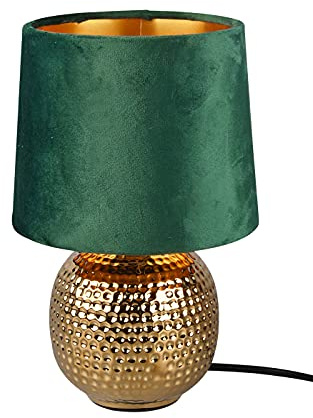Reality Leuchten Tischleuchte Sophia R50821015, Keramik goldfarbig, Schrim Samt gürn, exkl. 1x E14, 16 cm