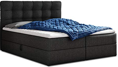 Sofnet Boxspringbett Best mit 2 Bettkästen, Doppelbett mit Bonell-Matratze und Topper, Polsterbett, Bett, Bettgestell, Stilvoll, Schlafzimmer (Schwarz (Inari 100), 140 x 200 cm)