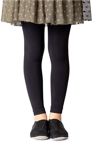NOQ Mädchen Strumpfhose ohne Fuß in voller Länge Leggings knöchellanger Rock Tunika Kleid Schule Tanz Ballett blickdichte Mikrofaser, Nero 10/11 Jahre (140/146 cm)