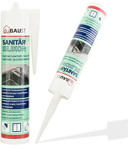 dubaust SAS24 Sanitärsilikon elastisch dauernassbeständig schimmelresistent Bad Küche Dusche Feuchträume 310ml Kartusche (weiss)