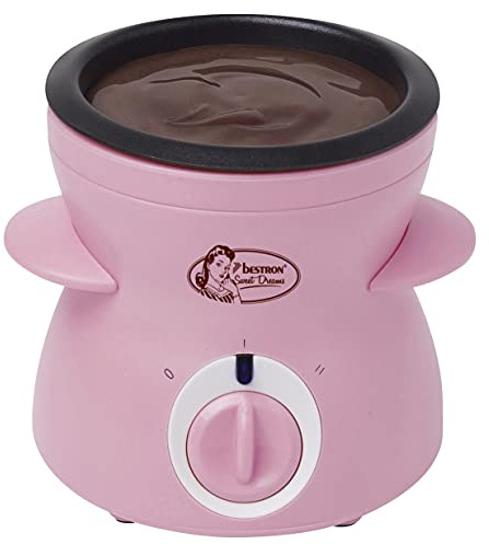 Bestron Schokoladen Fondue für 2 Personen, Mini-Schokofondue-Set, inkl. 10xSpieße, 10xGabeln und 1xSpachtel, 25Watt, Farbe: Rosa