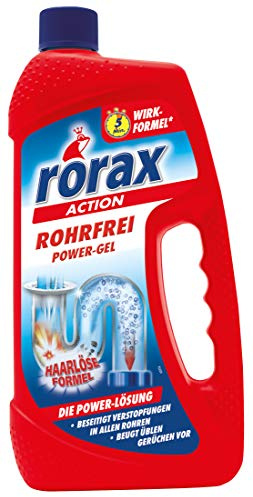 Rorax Rohrfrei Power-Gel, Rohrreiniger, Abflussreiniger für Küche und Bad, entfernt Verstopfungen, 4 Anwendungen, 1er Pack (1 x 1000 ml)