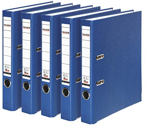 FALKEN 5x PP-Color Kunststoff-Ordner 5 cm schmal DIN A4 blau | Made in Germany Kunststoffbezug außen Papierbezug innen Vegan