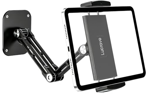 Lucrave Aluminium Tablet-Wandhalterung, passend für 4,7–13 Zoll Tablets | 360° drehbare Basis, klappbarer Arm, iPad-Wandhalterung, passend für iPad Pro/Air/Mini, Galaxy Tab und alle 4,7–13 Zoll