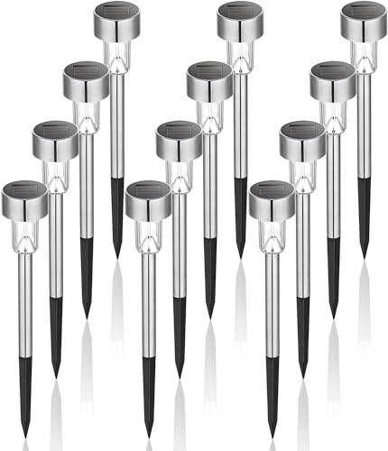 GIGALUMI Solarlampen für außen, Solarleuchten für Garten, 12 Stück, wasserdichte Solar Gartenleuchten für außen Garten, Balkon, Terrasse, Rasen, Wege (kaltweißen)