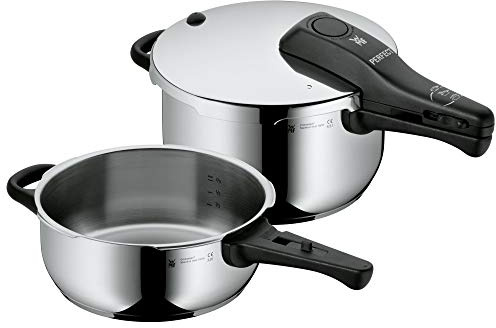 WMF Perfect Schnellkochtopf Set Induktion 2-teilig, Dampfkochtopf 4,5l + 3l, Töpfe Set Cromargan Edelstahl poliert, 2 Kochstufen, Einhand-Kochstufenregler