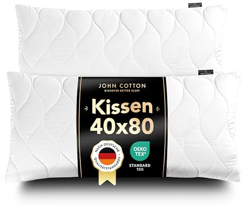 John Cotton Kopfkissen 40x80 cm – 2er Set Hotel-Luxus-Stepp-Kissen für Nackenschmerzen, Verstellbares Kissen mit Reißverschluss - 450g Füllung, Schlafkissen für Allergiker, Oeko-TEX (40 x 80)