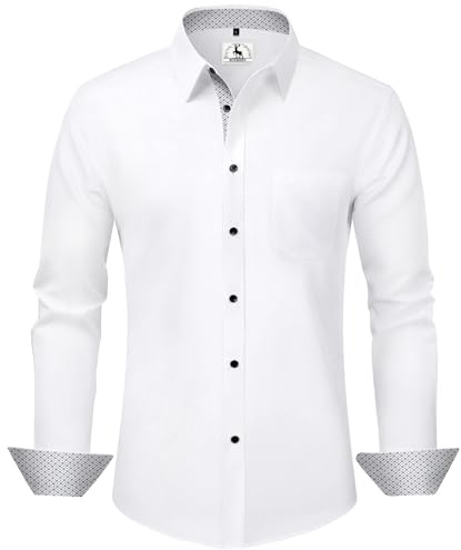 KOSMEEU Hemd Herren Langarm Weißes Hemd Regular Fit Business Hemden Casual Herrenhemd Freizeithemden Anzugjacke Pflegeleicht Bügelleicht Anzug Oberhemden Anzughemd Alltag Hochzeit Freizeit Party L