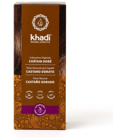 khadi GOLDBRAUN Pflanzenhaarfarbe, Haarfarbe für schillerndes Bernstein bis zu samtig glänzendem Goldbraun, Naturhaarfarbe 100% pflanzlich, natürlich & vegan, Zertifizierte Naturkosmetik, 100g