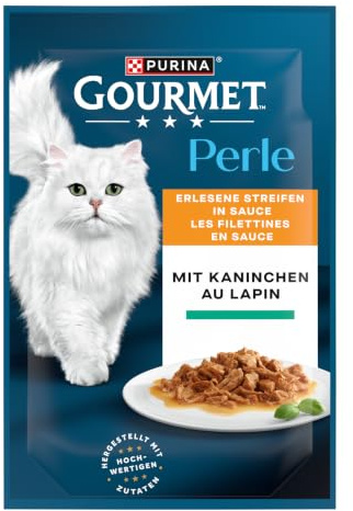 GOURMET Perle Erlesene Streifen, Katzenfutter nass, mit Kaninchen, 26 x 85g