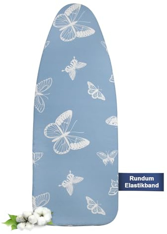 Frilodge Bügelbrettbezug mit Dicker Polsterung 120x40, 125x45, Rundum-Elastikband, Klettverschlüsse, passend für Bügeltische, ideal für Dampfbügelstationen Ironing Board Cover (Blue (Butterfly)