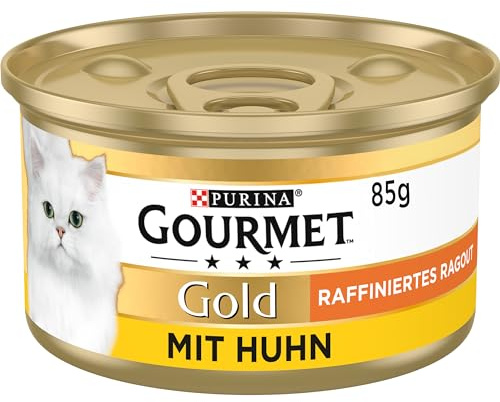 GOURMET Gold Raffiniertes Ragout, Katzenfutter nass, mit Huhn, 12 x 85g
