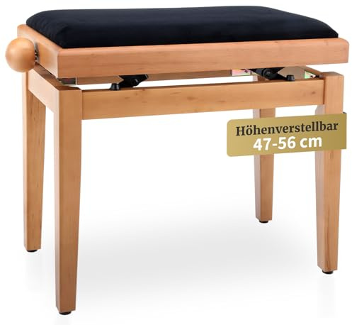 Classic Cantabile Pianobank Kirsche-matt (Höhenverstellbar von 47-56cm, Spindelmechanik, Sitzfläche 55 x 32cm, schwarzer Velourbezug, stabil)