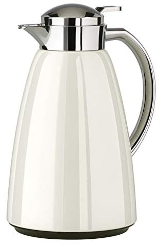 Emsa Campo Isolierkanne 516526 | 1L Füllmenge | Quick Tip Verschluss | 100% dicht | 12h warm, 24h kalt | Premium Edelstahl | Einfache Reinigung | Weiß glänzend