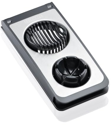 Leifheit Eierschneider Combi ProLine-Serie mit 3 Funktionen, Champignonschneider schneidet sauber und exakt, Küchenhelfer zum Schneiden von Eiern, Pellkartoffeln, rostfreier Schneidedraht, silber