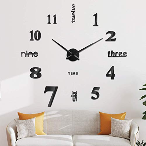 SOLEDI 3D Wanduhr Groß XXL zum Kleben - DIY Mute Modern Uhr Wandtattoo für Wohnzimmer Küche Schlafzimmer Office (60-120cm)
