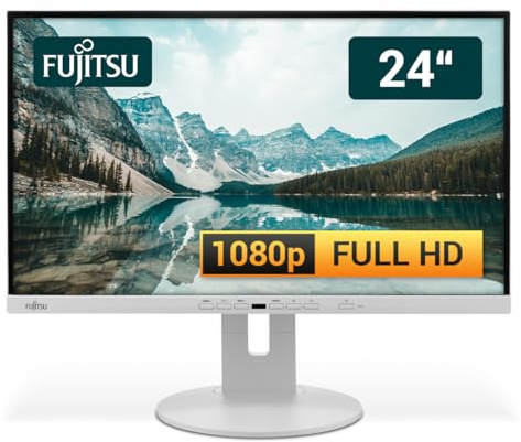 Fujitsu Display P24-9 TE 24 Zoll Business Computer Monitor, Desktop Gaming Monitor, Full HD (VGA - DisplayPort - HDMI - USB-C - Lautsprecher - HUB - VESA), PC Bildschirm, marmorgrau (Generalüberholt)