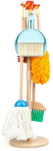 Wondertoys Reinigungswerkzeuge für Kinder, 7-teilig, abnehmbar, aus Holz, kreatives Spielset, Mini-Haushaltsspielzeug für Kinder