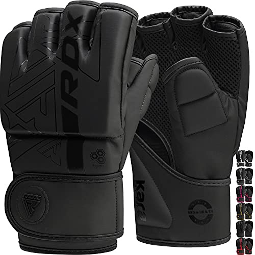 RDX Profi MMA Handschuhe Training, Kara Maya Hide Leder, Sparring Grappling Kampfsport Kickboxen Schwarz Gloves Muay Thai Boxing, Boxsack Pratzen Sandsack Gepolstert Punchinghandschuhe, Männer Herren