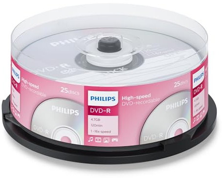Philips DVD-R Rohlinge High-Speed (4.7 GB /120 Minuten Video, 1-16x Speed, 25er Spindel)